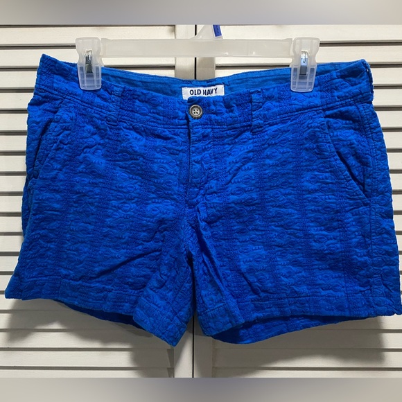 Old Navy Royal Blue Embroidered‎ Cotton Short Size 4 Zip/Button Mid Rise boho - Picture 1 of 6